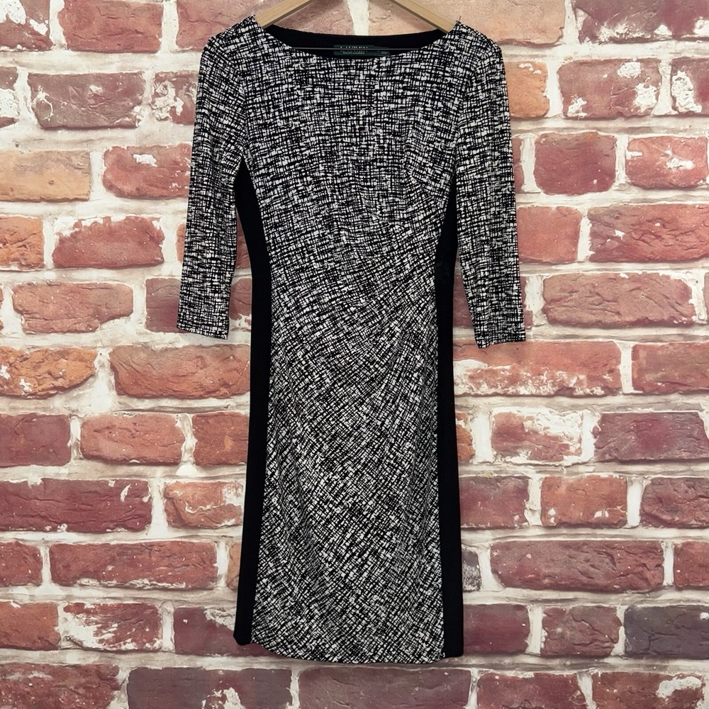Ralph Lauren Dress Women's 4 Black White Plaid Abstract Ruched Casual Career - Picture 6 of 8